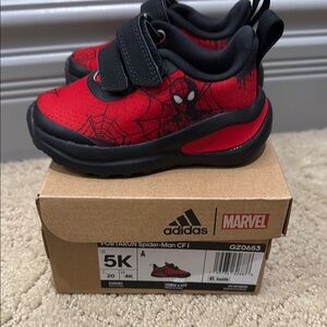 NWT Adidas Spider-Man Red and Black Sneakers with Velcro Strap